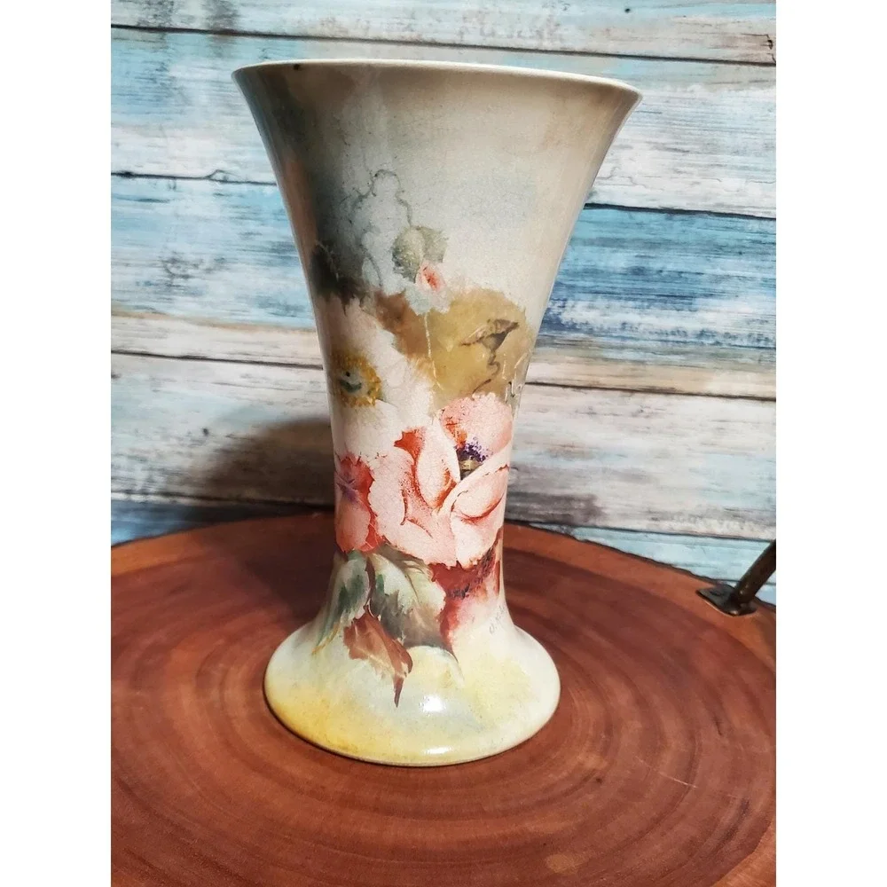 Vintage 1920s‎ O K Lewis Hand Painted Floral Ceramic Vase Art Nouveau Style